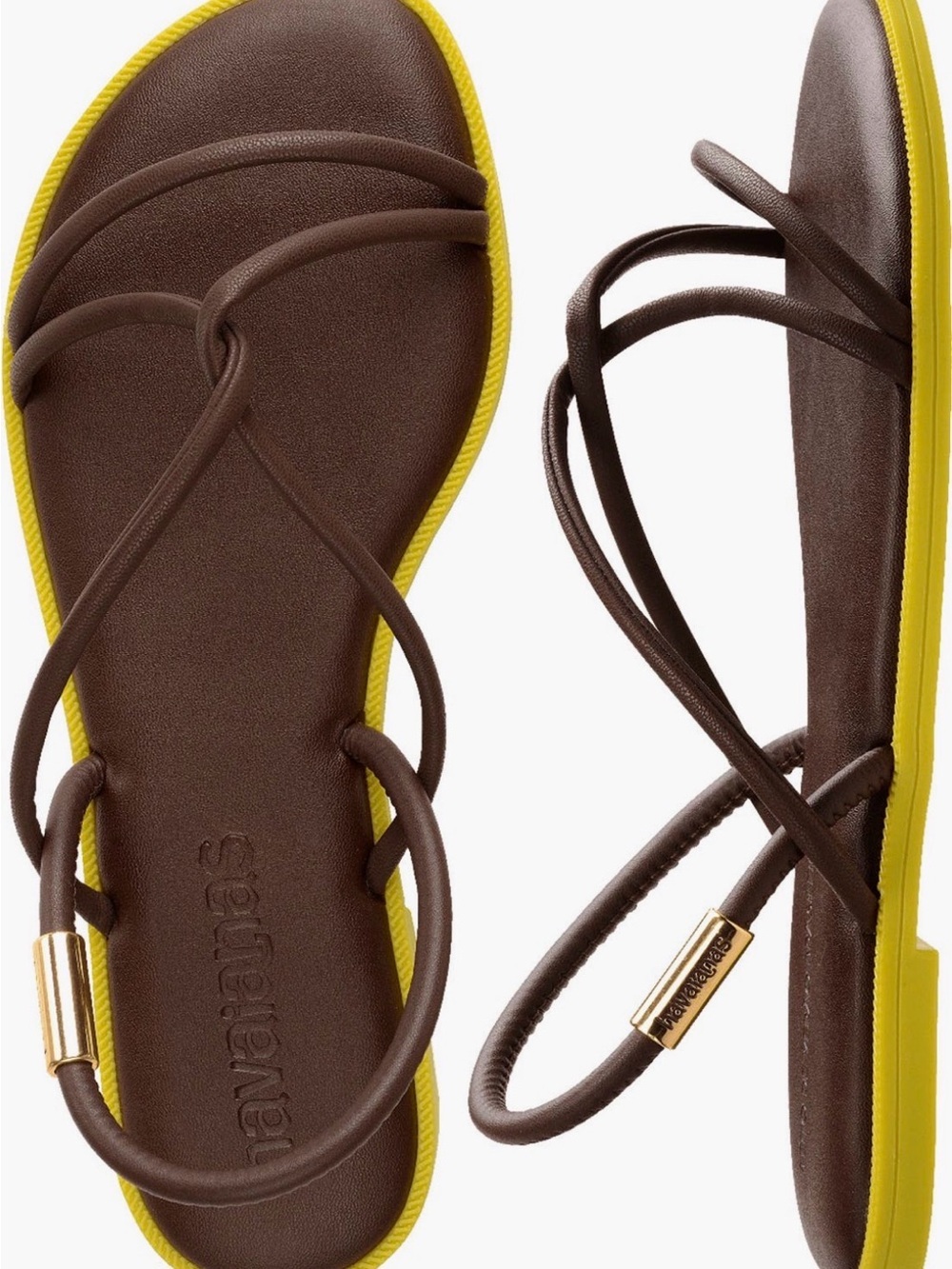 Havaianas Brown Strappy Sandals with Yellow Edge